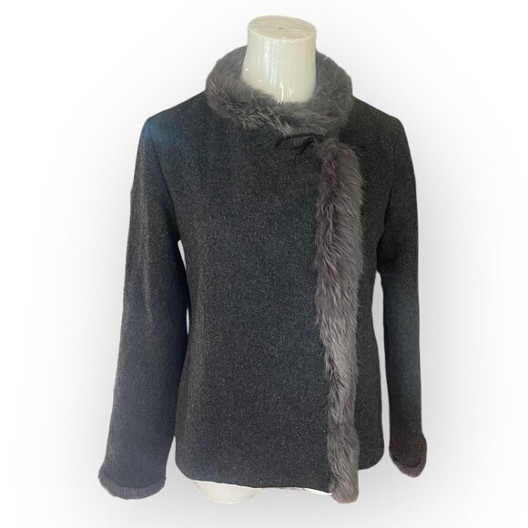 VTG Gray Fur Cardigan with Soft Fur Trim Small - Picture 1 of 8